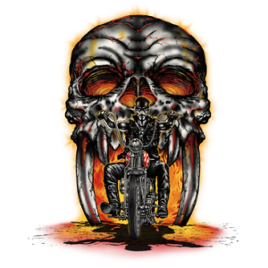 BIKER RIDING OUT OF SKULL