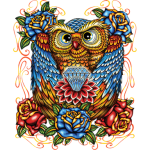 OWL WITH DIAMOND AND ROSES