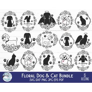 Floral Dog And Cat Bundle Cut File